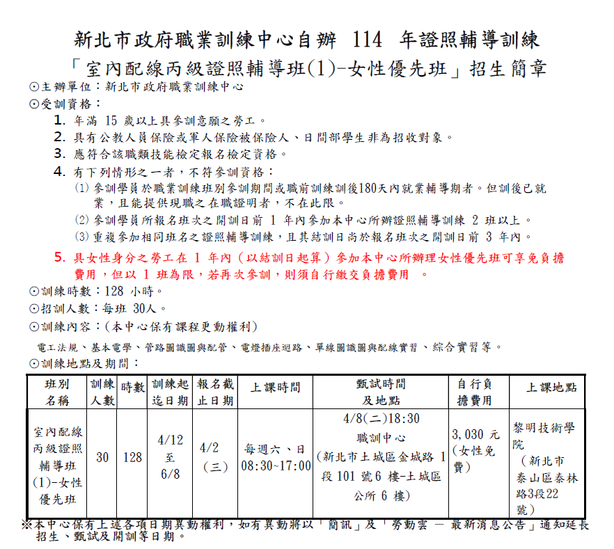 室內配線丙級招生簡章